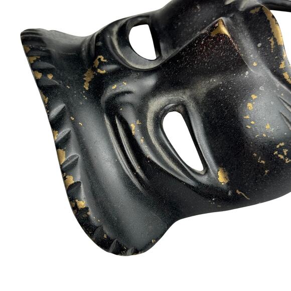 Vintage Brass Wall Mask Black Gold Tribal Face Art Decor Metal Sculpture Painted - Picture 5 of 8